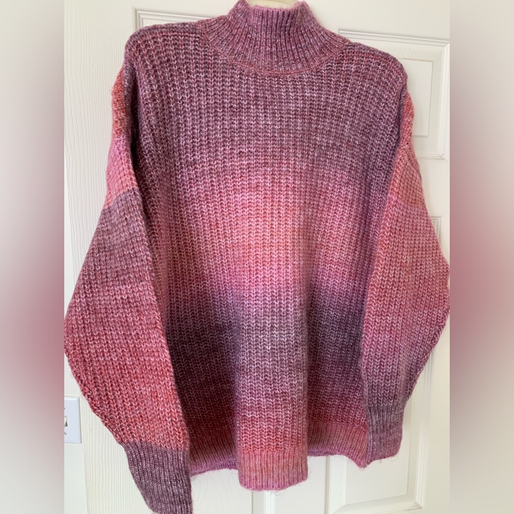 AQUA Sweater Women's Large Pink Mist Gradient Mock Neck Long Sleeve Knitted